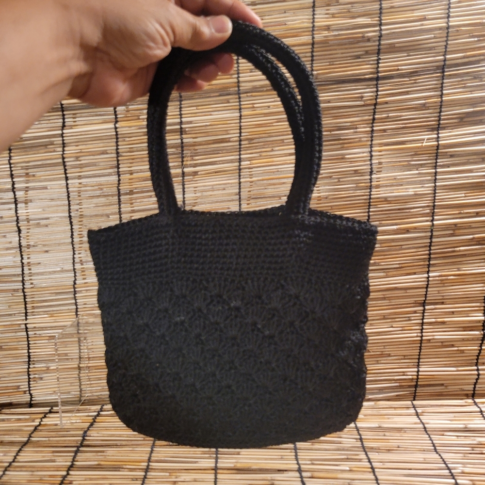 Vintage La Rue Mini Lined Crocheted Black Women's Bag